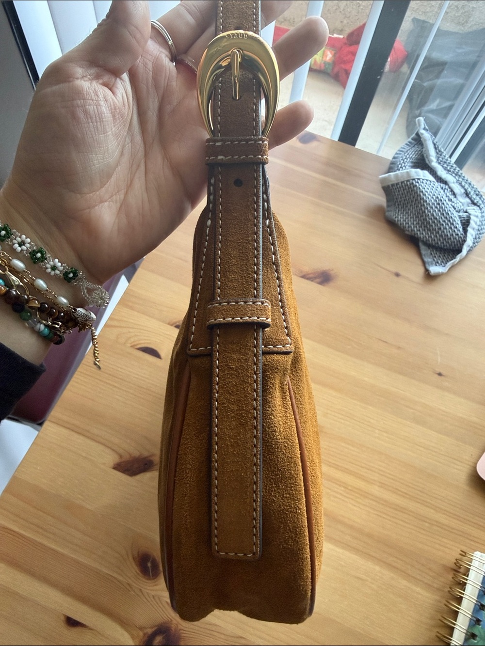 STAUD Pine Shoulder Bag, Tan Suede - Picture 8 of 10